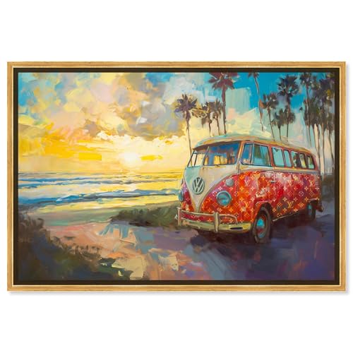 Art Remedy Stylish Van on the Beach Canvas Glam Beach