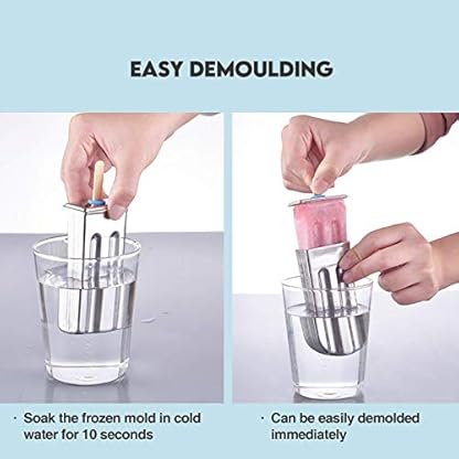 3stk Eisform Edelstahl Popsicle Formen Eis am Stiel Form Mulden Stieleisform Eis Edelstahlform spülmaschinenfest für Küche Erwachsene Schule Eis DIY Sommer, mit 50 Holzstiel+1 Bürste+3 Eisbeutel1 – Bild 4