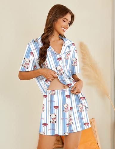 Image of Ekouaer Pajamas Set for Women 2 Piece Pjs Short Sleeve Sleepwear Button Down Lounge Shorts Sets S-XXL