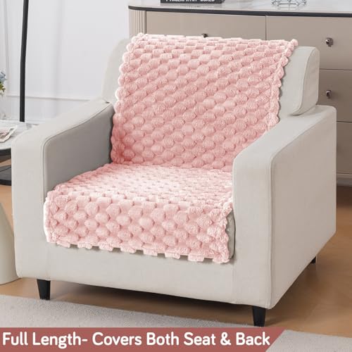 Image of HOKIPO Luxury Rabbit Wool Plush Fluffy Sofa Cover for 1 Seater Sofa | Full Protection for Sofa Seat and Back | 'BunnySoft Series' (180x60 cm), Flamingo Pink (AR-6666-PNK)