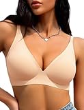 Tarbo Jelly Push Up Wireless Bra for Women No Underwire – Seamless Deep V Neck Summer Invisible T Shirt Plunge Bralette with Lift and Support, Adjustable Straps & Back Smoothing Skin M
