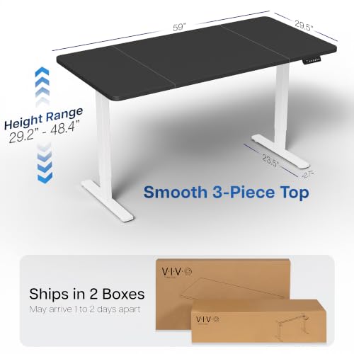Image of VIVO Black 60 x 30 in Standing Desk, DESK-KIT-1W6B-30 | Electric, Holds 220 lbs, Sit Stand, Height Adjustable, Extra Deep Table Top, Memory Presets, 1B Series, White Frame