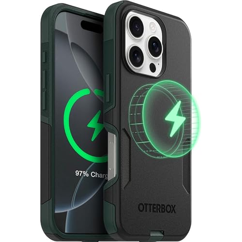 OtterBox iPhone 16 Pro (Only) Commuter Series Case Built-in MagSafe Thin Dual-Layer Pocket-Friendly Port Cover Forest Night (Black/Green)