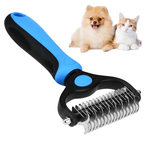 Deshedding Brush for Dogs, Shedding Dematting Comb Double Sided Undercoat Rake Matted Fur Remover Dog Cat Hair Brush for Pet Grooming Removing Loose Undercoat, Knots, Mats