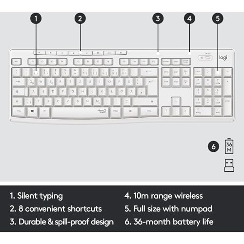Image of Logitech MK295 Silent Wireless Combo, QWERTZ German Layout - White