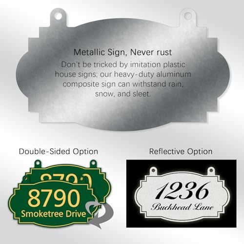 Image of Hanging Address Sign, Custom House Number Sign, Mailbox Numbers for Outside | 13 Inch Metal Address Plaques, Single or Double Sided, Super Reflective, Display Your Address and Street Name