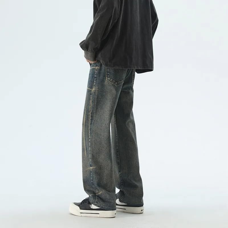 American Washed tie dye Jeans for Men,high Street Drawstring Loose Straight Leg Pants4