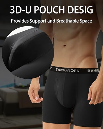Men's Bamboo Viscose Underwear Boxer Briefs 4 Pack - Breathable Comfort Fit with 3D U-Shaped Pouch & No Ride-Up Legs4