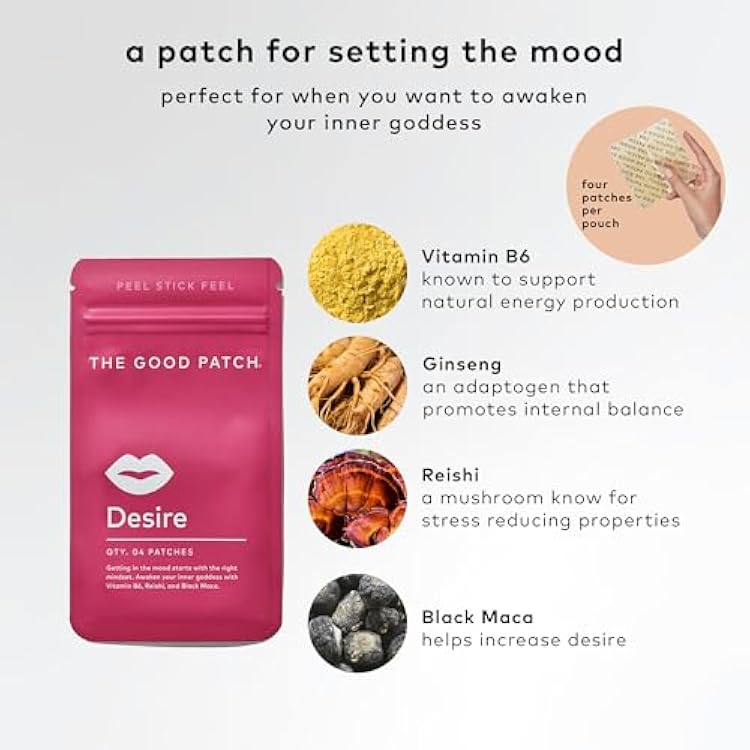 The Good Patch Desire Sexual Wellness Patches, Get in the Mood, Natural with Vitamin B6, Reishi, Black Maca, Plant Powered Wearable Wellness, Botanical and Vitamin (8 Total Patches)