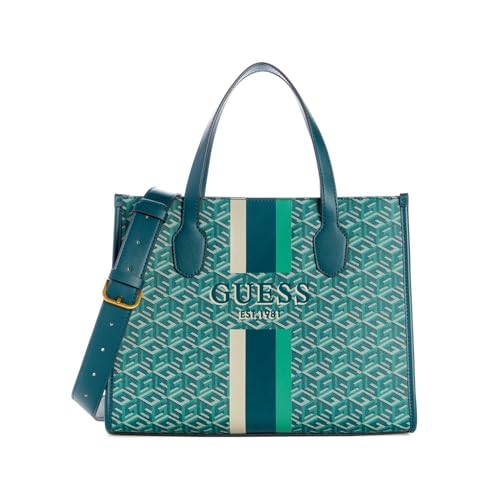 Image of GUESS Women's Green Printed Tote Bag| Ladies Purse Handbags | Gift For Ladies