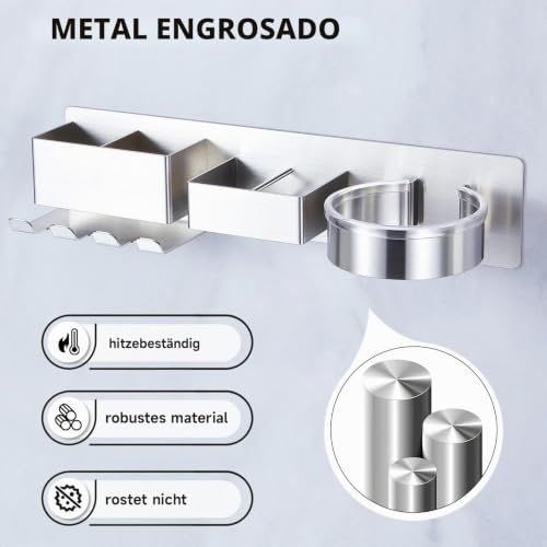 Miniatura 2 de Yybo Soporte Secador De Pelo, Soporte Para Secador De Pelo De Pared Sin Taladrar, Soporte Secador Pelo Y Plancha, Soporte Plancha Pelo, Colgador Secador Pelo Con Organizador De Cables