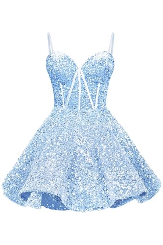 Sequin Homecoming Dresses Short for Teens 2025 Spaghetti Cocktail Party Dress TN358