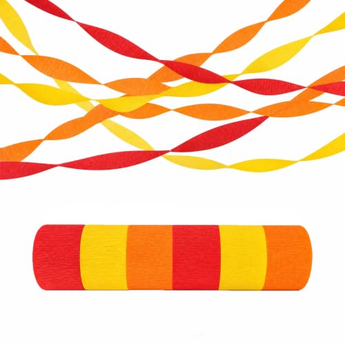 Image of Capesaro Red and Orange Yellow Crepe Paper Streamers 1.8 Inch Widening 6 Rolls,Red and Orange Yellow Party Decorations Streamer 82 feet per roll for Birthday Party Decorations