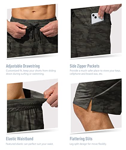 Image of Men's Swim Trunks Quick Dry Board Shorts with Zipper Pockets Beach Shorts Bathing Suits for Men - No Mesh Liner