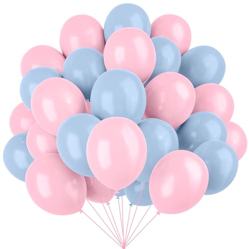 Image of Pink and Blue Latex Balloons, 67 12 Inch Pink Blue Gender Reveal Balloons for Boy or Girl Gender Reveal Decorations Birthday Party Baby Shower Anniversary
