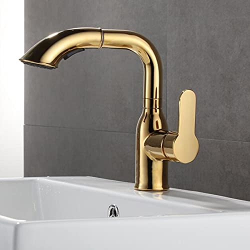 Robinet de salle de bain pulvérisation extractible mitigeur lavabo laiton or rotatif