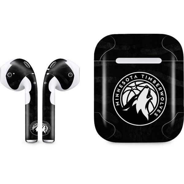 Skinit Decal Audio Skin Compatible with Apple AirPods - Officially Licensed NBA Minnesota Timberwolves Black Animal Print Design