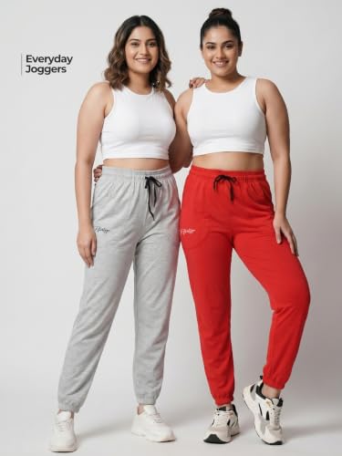 Image of Fflirtygo Cotton Solid Joggers /Track Pant /Solid Pajama /Leggings �100% Export Quality Soft Cotton Night Wear /Pocket Pyjama for Women Combo Pack of 2Pcs, Blue and Grey