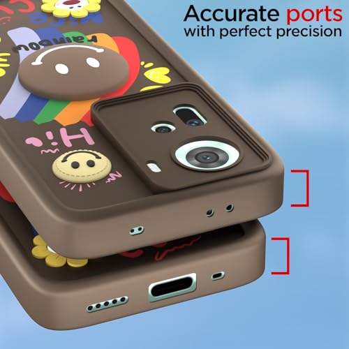 Image of Pikkme Back Cover for Oppo Reno 11 5G | Soft Silicone| Cute Rainbow Smile & 3D Cartoon Flower Design | Shockproof Raised Camera Protection Bumper Case (Brown)