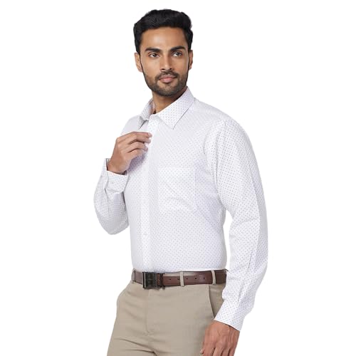 Image of Raymond Men Cotton Slim Fit Print Pattern Semi Cut Away Collar Formal Shirt