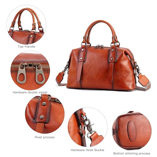 Image of Leather Handbag for Women, Genuine Leather Purses Retro Mandela Crossbody Handbag Tote Bag