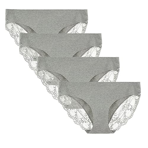Women's Cotton Seamless Bikini Underwear Low Rise Panties No Show Lace Full Back Coverage Hipsters Underpants Multipack X-Large Grey Heather/4pk