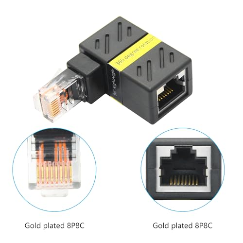 Adaptador Ethernet Cat6 RJ45 Male-Female Rotable 2 Pcs miniatura 2
