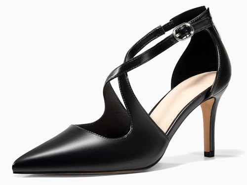 Image of Womens Pumps High Heels Pointed Toe Crossed Strap D'Orsay Zip up Stilettos Party Dress Shoes
