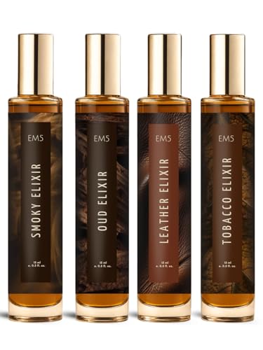 Image of EM5 Set of 4 Long-Lasting Perfumes for Men | Smoky, Oud, Leather & Tobacco Elixir | Premium Strong Manly Fragrances | Raw & Dominating Scents | Travel-Friendly Gift Set for Him | 15ml X 4 Pcs