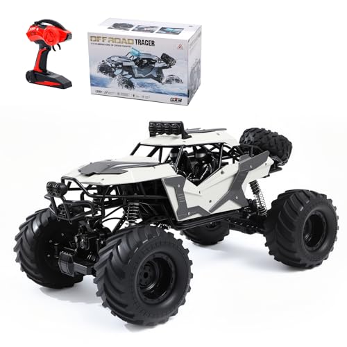Qudify 1:8 Scale Amphibious 4WD RC Car for Kids 3+, Big Off-Road Monster Truck with LED Lights, 2.4GHz Waterproof Remote Control Car for Boys 4-7, Rechargeable All Terrain Toy Gift