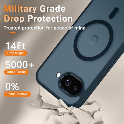 Image of for Google Pixel 10a Case, Matte Magnetic Phone Cover [with 1 Screen Protector] [Support for MagSafe] [Shockproof Military Grade Protection] Translucent Frosted Back, Navy Blue