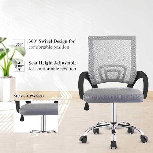 Image of NORMAN JR, Ergonomic Desk Chair Mesh Computer Chair with Lumbar Support Armrest Executive Rolling Swivel Adjustable Mid Back Chair - Grey & Black Handle