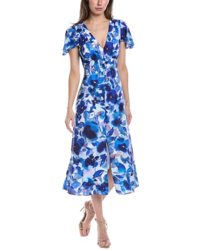 Image of Adrianna Papell Women's Printed Chiffon Midi Dress, Blue Multi, 16