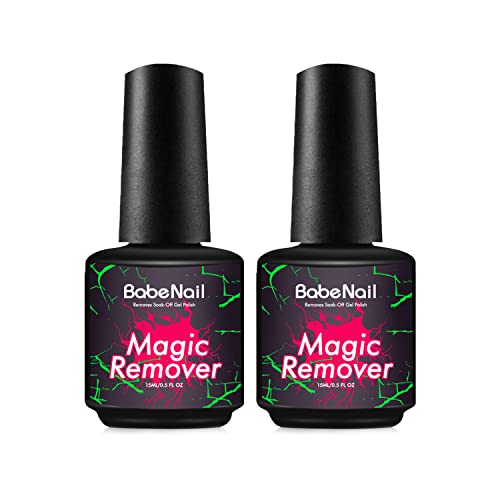 Nail Polish Remover, Babebail Magic Professional Removes Soak-Off Gel Nail Polish In 3-5 Minutes, Quickly & Easily, No Need For Foil Soaking Or Wrapping 0.5 Oz (2 Pack)