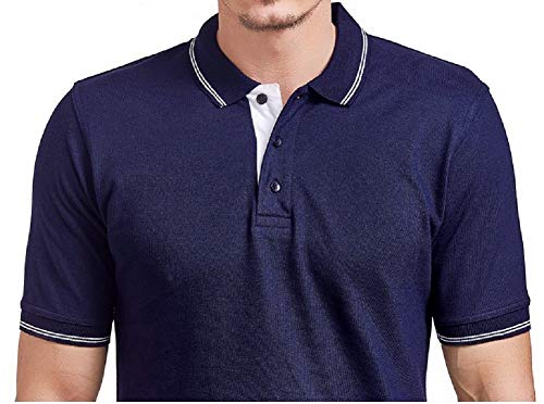 Image of Mens Premium 100% Cotton Polo Tshirt - NavyBlue with White Tipping