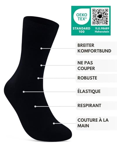 Lot de 6 Paires de Chaussettes Diabetiques Homme Femme 97% Coton sans Elastique & sans Couture (39-42 Noir) – vue 4