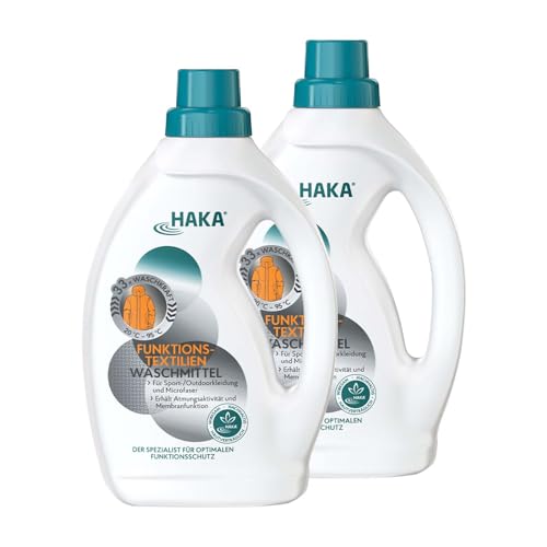 HAKA Funktionstextilien Waschmittel Doppelpack, 66 Waschgänge, für Sportwäsche, Outdoorkleidung und Microfasern, 2 x 1 l