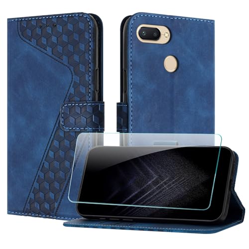 JayModHülle Handyhülle für Xiaomi Redmi 6 / 6A mit Schutzfolie, Flip Wallet PU Leder Redmi 6A hülle [Kartenfach] [Magnet] [Ständer] 360 Stoßfeste Schutzhülle - Blau