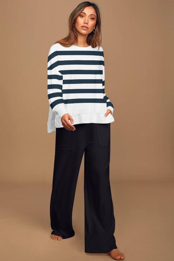 ETCYY NEW Lounge Sets for Women 2 Piece Outfits with Side Split Sweatshirt Tops and Wide Leg Sweatpants - Image 2