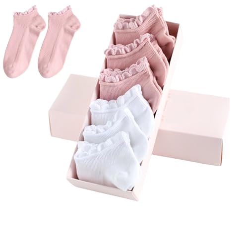 NLIADVY Women Ruffle Frilly Rib Knit Ankle Socks,Ruffle Casual Ankle Socks,Heart Pattern Textured Casual Cute Low Cut Socks (6pairs-h,One Size)