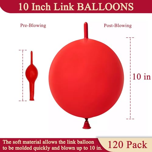 Image of Red Link Balloons 10 Inch 120 Pcs Latex Linking Balloons for Birthday Wedding Party Festival Decorations