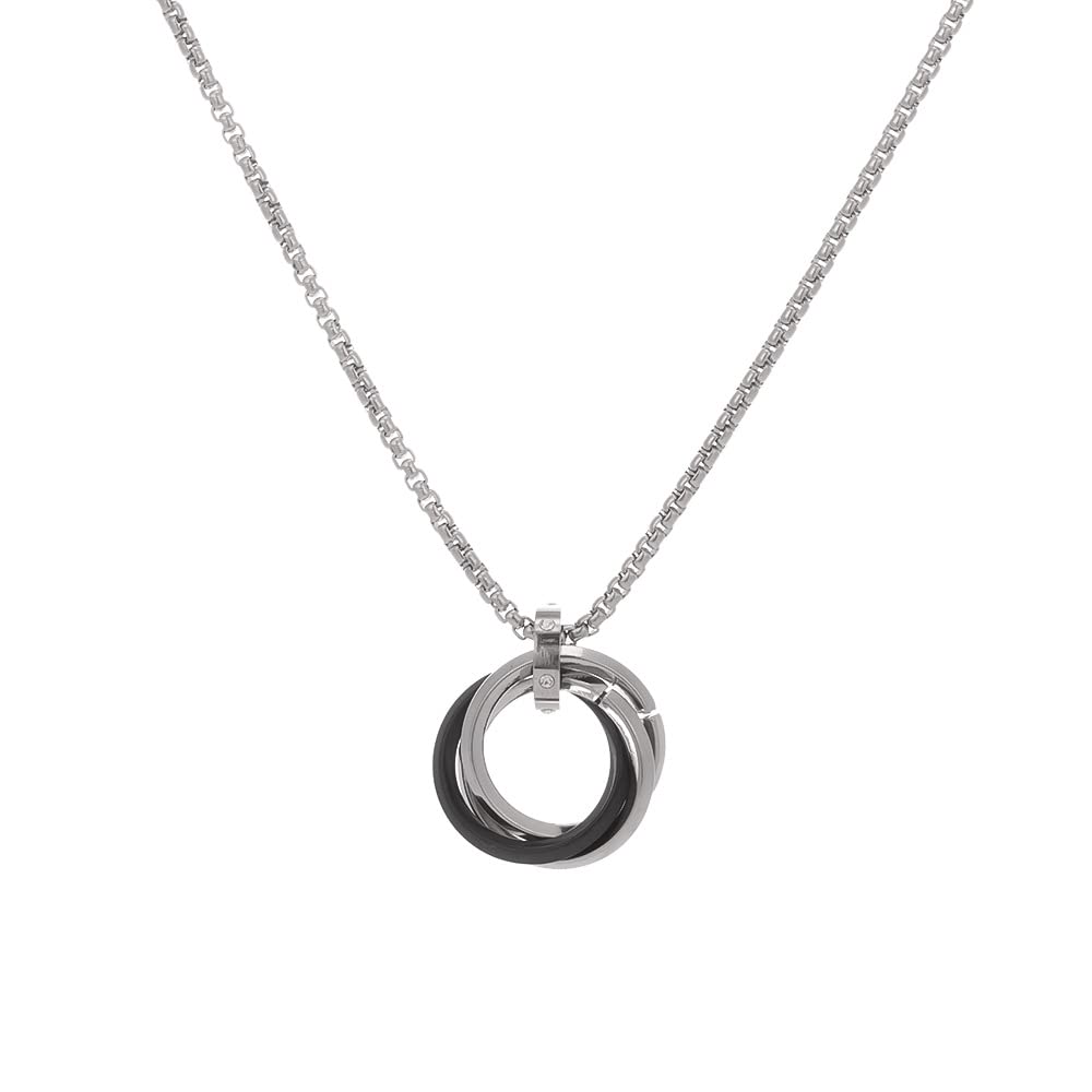 Aaishwarya Silver Plated Tri Circle Pendant Chain | Stainless Steel Necklace | Unisex Jewelry for Men and Women