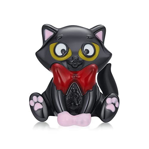 Cuentas de gato negro de plata de ley 925 para pulseras y collares DIY