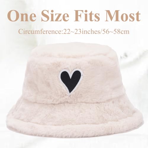Image of Bucket Hat Women Furry Fuzzy Bucket Hats for Ladies, Winter Warm Fluffy Plush Faux Fur Hat for Women