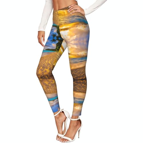Leggings hawaianos de tacto suave Sunset, pantalones deportivos elásticos con estampado de palmeras