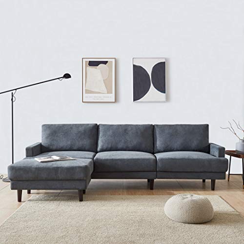 Sectional Sofa with Reversible Chaise,JULYFOX 104 inch L-Shaped 3-seat Corner Couch with Convertible Ottoman Lounger Polyester Fabric for Living Room Office Club Dark Gray