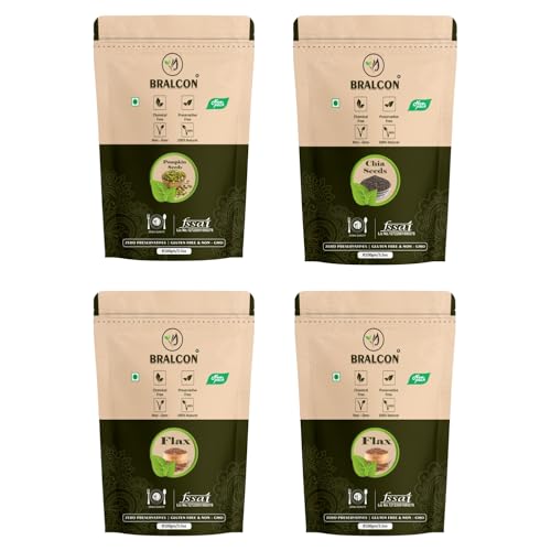 Image of BRALCON Raw Seeds Combo Pack - 400g | Flax Seeds - 200g, Chia Seeds - 100g, Pumpkin Seeds - 100g | Unroasted