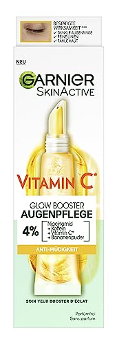 Garnier Crema de ojos antiojeras y líneas finas, 15 ml | 4% niacinamida, vitamina C, complejo de cafeína, neutraliza la decoloración oscura, mejora el brillo, SkinActive