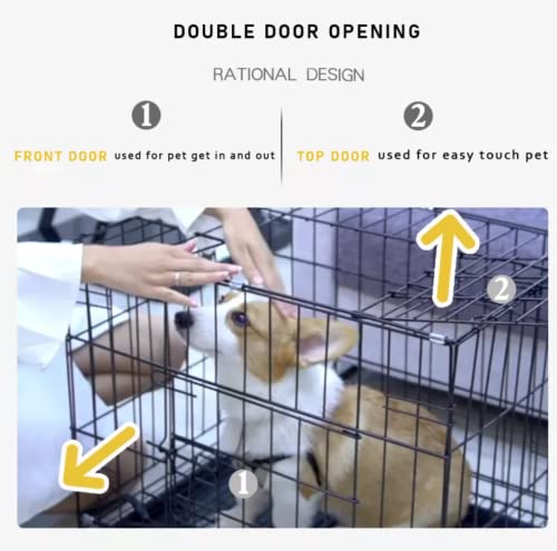 Image of 24 Inch Pet cage, Dog Cage Double Door with Removable Tray and Paw Protector Crate Carrier Play Pen pet House Fence Kennel (Regular - 24 x 20 Inch)