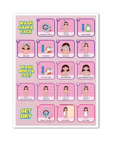 Self Care Routine Poster Bath and Shower Visual Aid Chart for Kids with Autism Home Daycare and Classroom Decor(Unframed,08x12in